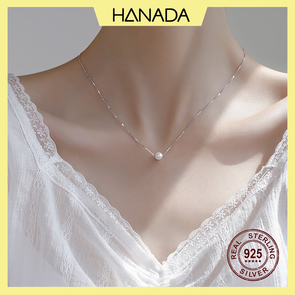 Dây Chuyền Bạc 925 Ngọc Tròn Trơn Đơn Giản Vòng Cổ Sang Trọng Kích Thước Đẹp Hanada