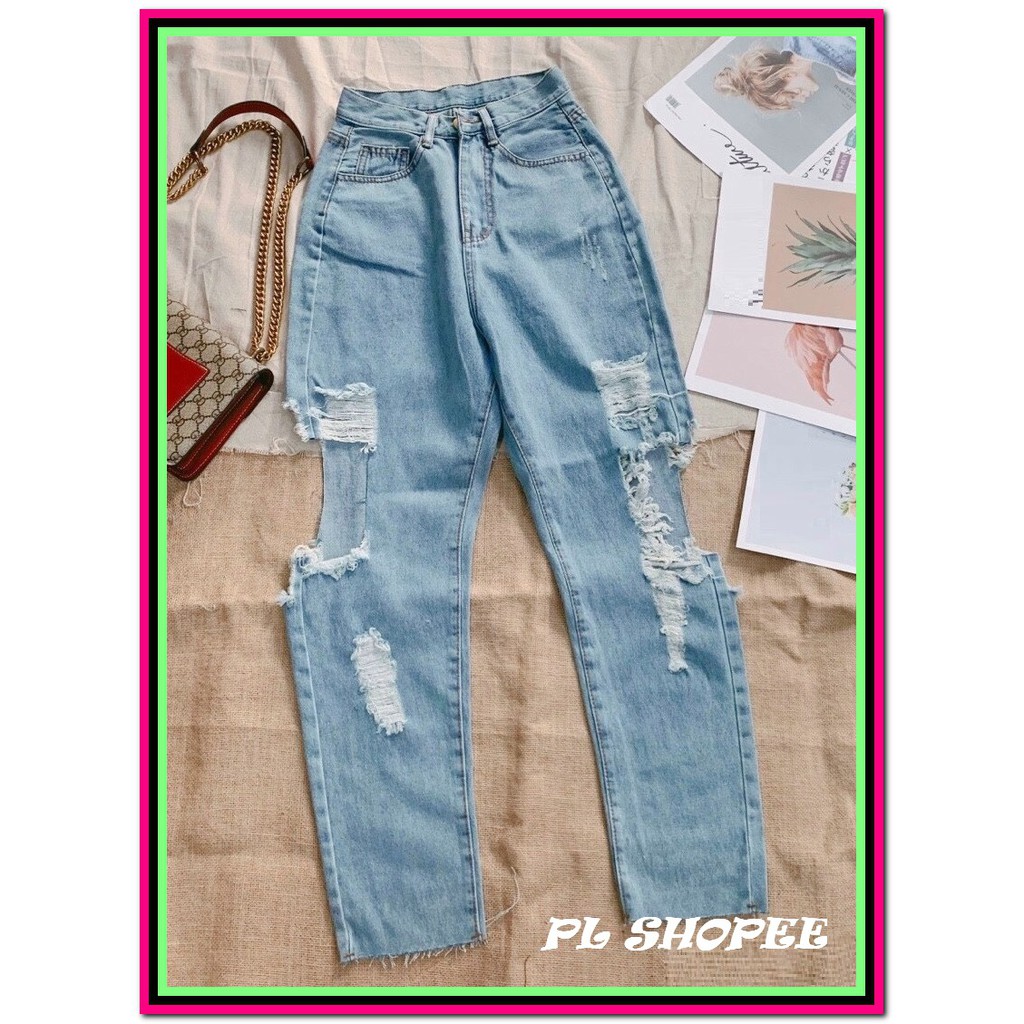 Quần jean nữ BAGGY RÁCH HỞ HAI ĐÙI siêu bụi siêu đẹp xanh nhạt br-61
