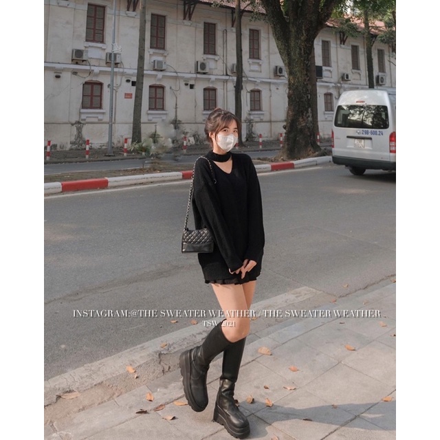 (Ảnh thật) Áo len cut out cổ V oversize the.sweaterweather TSW | BigBuy360 - bigbuy360.vn