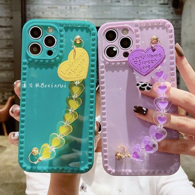 Ốp lưng iphone cạnh tim kèm móc 6 6plus 7plus 8plus X Xs max 11 11promax 12 12pro 12promax 13 13pro 13promax DT18
