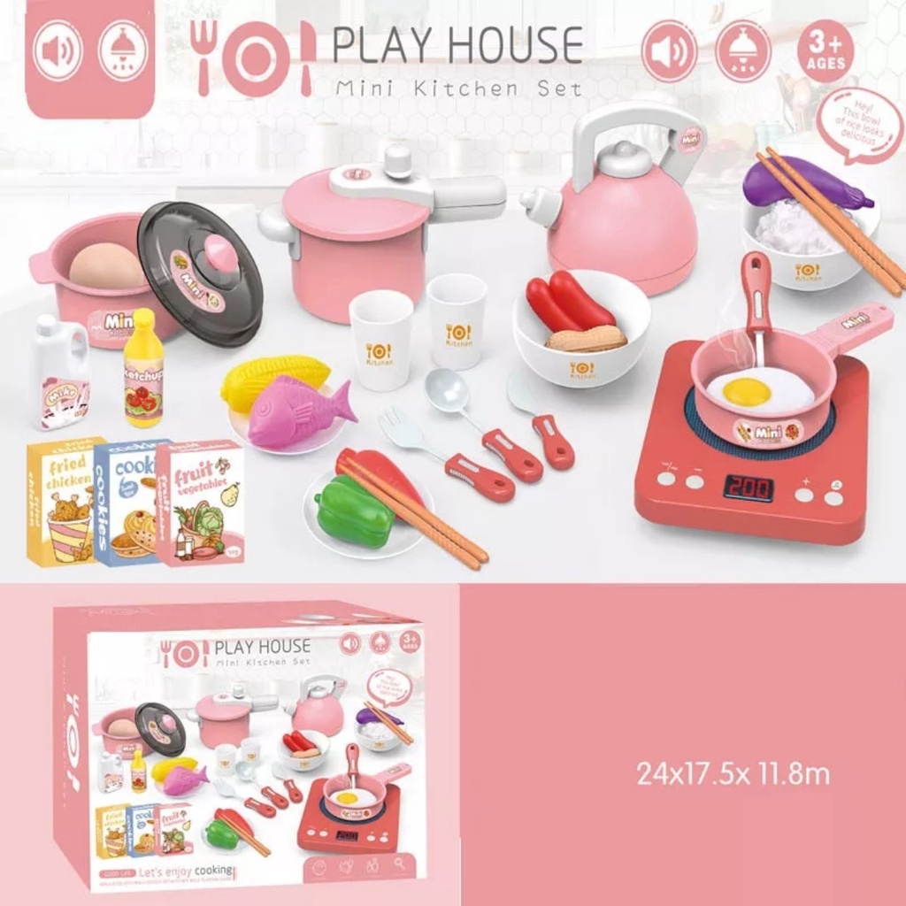 Bộ Đồ Chơi Nấu Ăn Nhà Bếp Cao Cấp Play House 36 Chi Tiết Màu Hồng Cho Bé