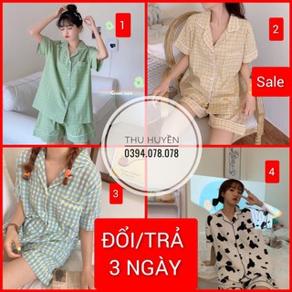 Bộ ngủ pyjama cộc tay kẻ caro thời trang