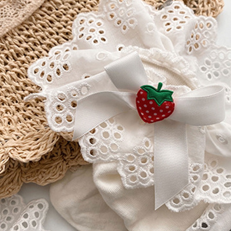 Xiangbao Vớ Ngắn Tới Mắt Cá Chân Phối Ren Đính Nơ Họa Tiết Dâu Tây Kiểu Lolita Nhật Bản Ngọt Ngào Cho Nữ