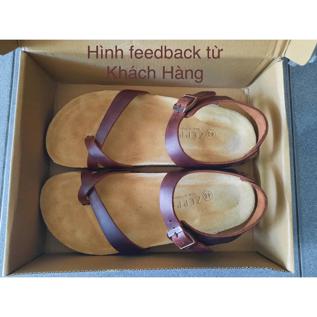 ZEPPA chính hãng - Da bò thật 100% - Sandal xỏ ngón chéo màu nâu MS: SN1  - Sandal đế trấu da bò UNISEX