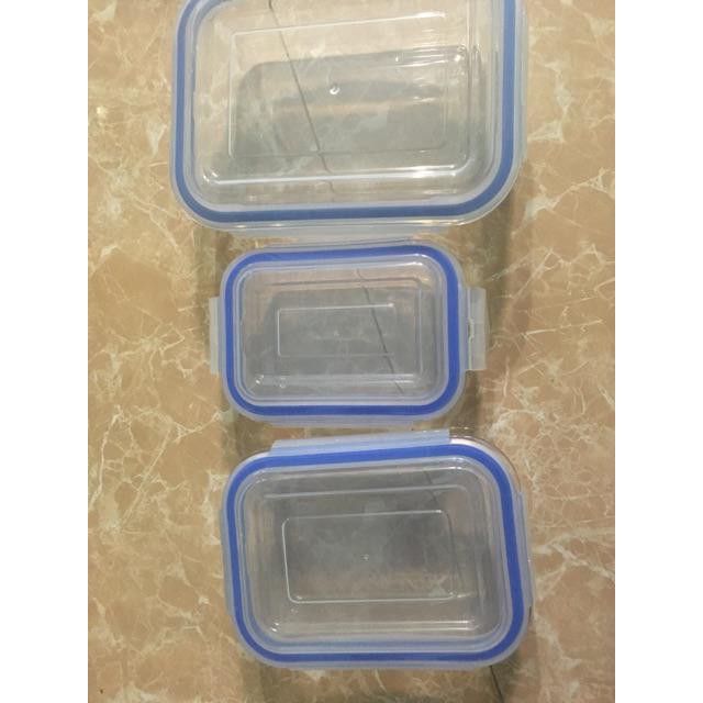 Bộ 3 Hộp Cơm Thủy Tinh Hình Vuông Có Nắp Hút Chân Không,Đa Năng (370 + 640 + 1040ml) #4