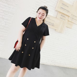  Đầm vest cổ V khuy 2 bên cho người béo mập