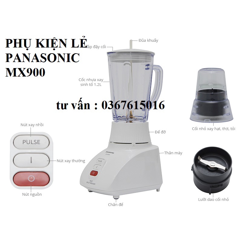 [Mã ELHA22 giảm 5% đơn 300K] Phụ kiện máy xay panasonic mx900, cối xay khô, cối sinh tố, cụm dao xay khô, gioăng, vấu