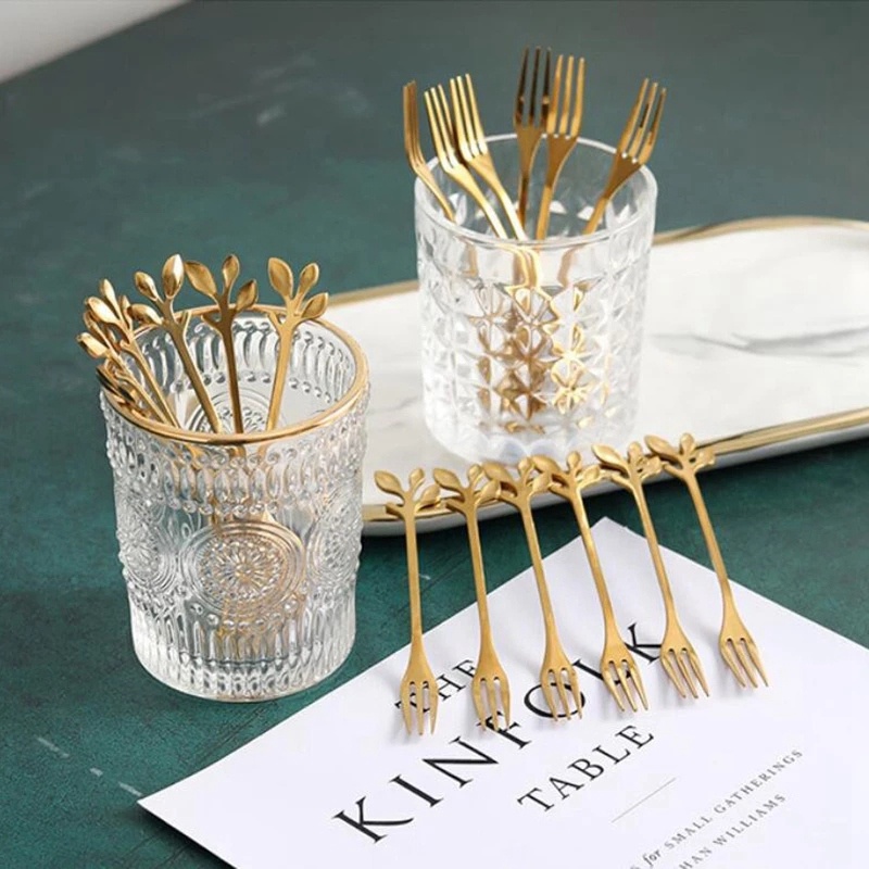 Set 20 Nĩa Ăn Trái Cây Hình Chiếc Lá Bằng Thép Không Gỉ