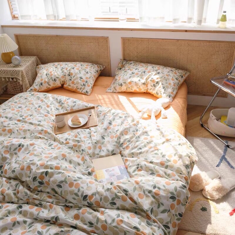 Set Chăn Ga Cotton Living -mẫu quả cam hit hot