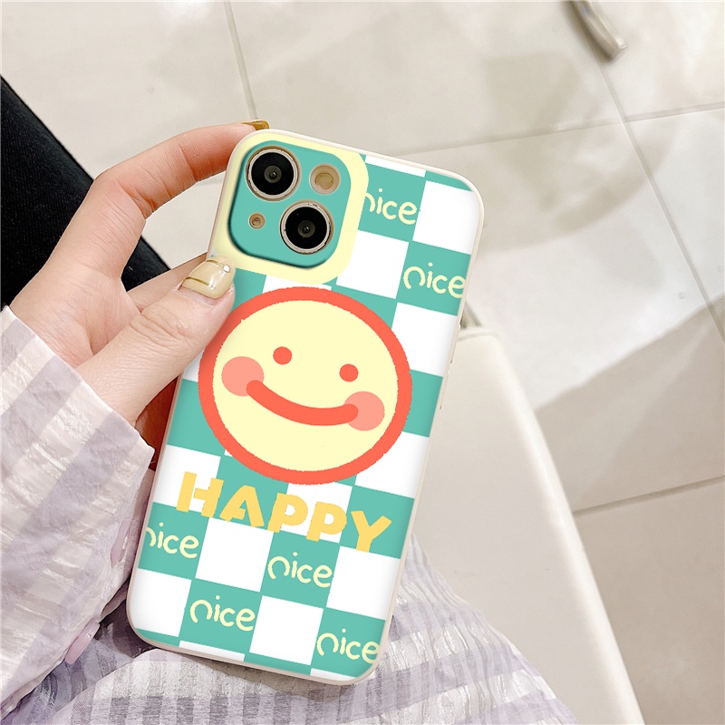 Ốp Iphone sọc caro mặt cười HAPPY NICE cạnh vuông ốp lưng iphone 13 pro max 11 promax 12 promax 6 6plus 7 plus 8 x xsmax