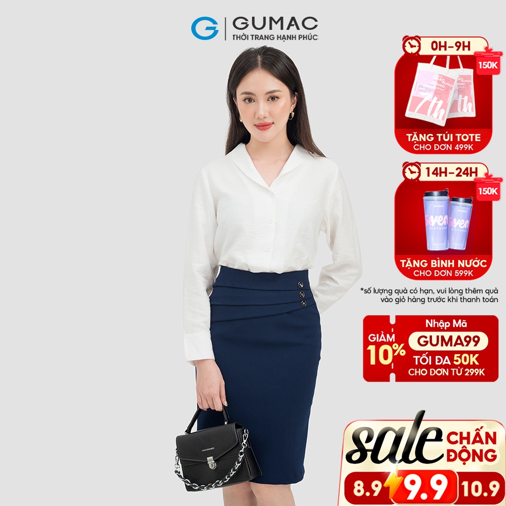 Áo sơ mi nữ thời trang GUMAC tay dài màu trắng LA0706