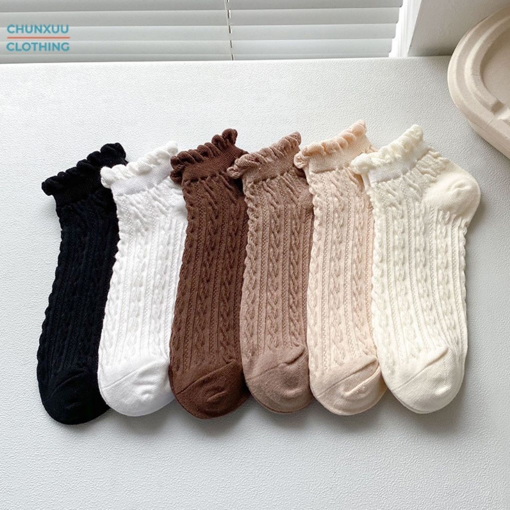 Tất nữ cổ ngắn bèo Chunxuu, chất liệu cotton co dãn thoáng khí - T08