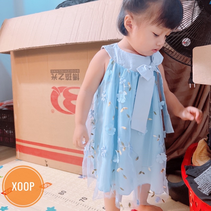 Váy cổ thuyền kèm nơ nhiều lớp cho bé gái V5 (8-19kg)