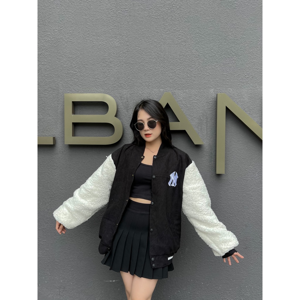ÁO KHOÁC BOMBER UNISEX ÁO GIÓ TÂY BÔNG MLB VNXK ĐEN XANH MINT - HÀNG CHUẨN VNXK