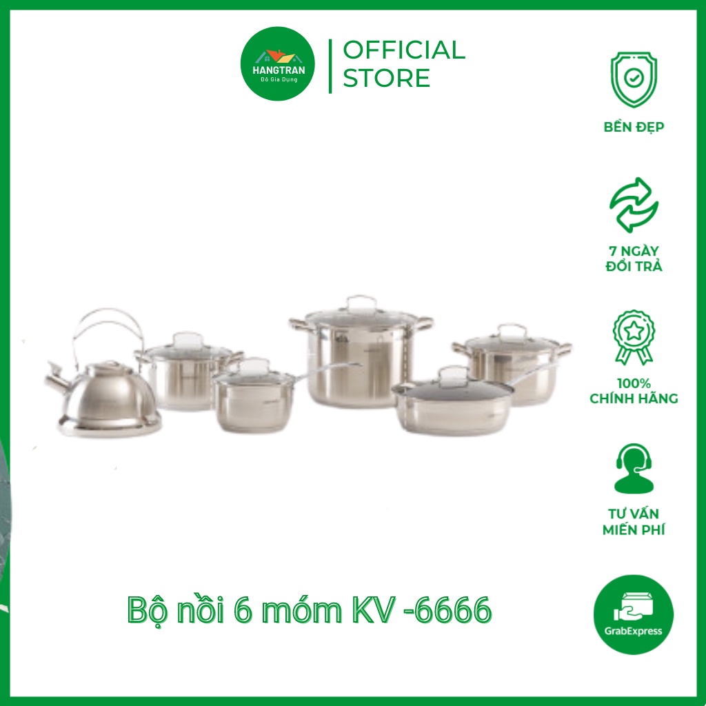Bộ Nồi KV - 6666 Inox 6 Món 12 Chi Tiết Tráng Men Vàng Cao Cấp- Gia Dụng Gia Đình