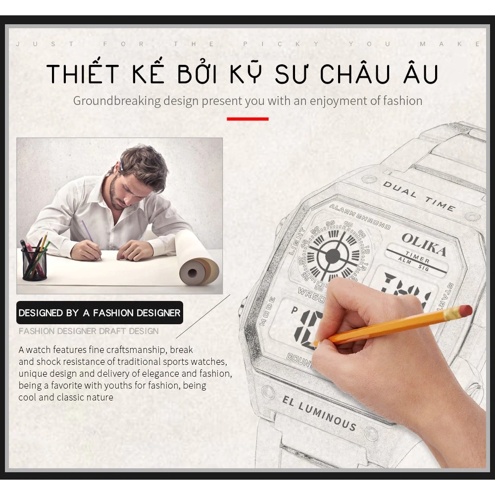 Đồng hồ Nam OLIKA JAPAN 8888 Dây Kim Loại - Siêu chống nước - Chuẩn bền Quân Đội | BigBuy360 - bigbuy360.vn