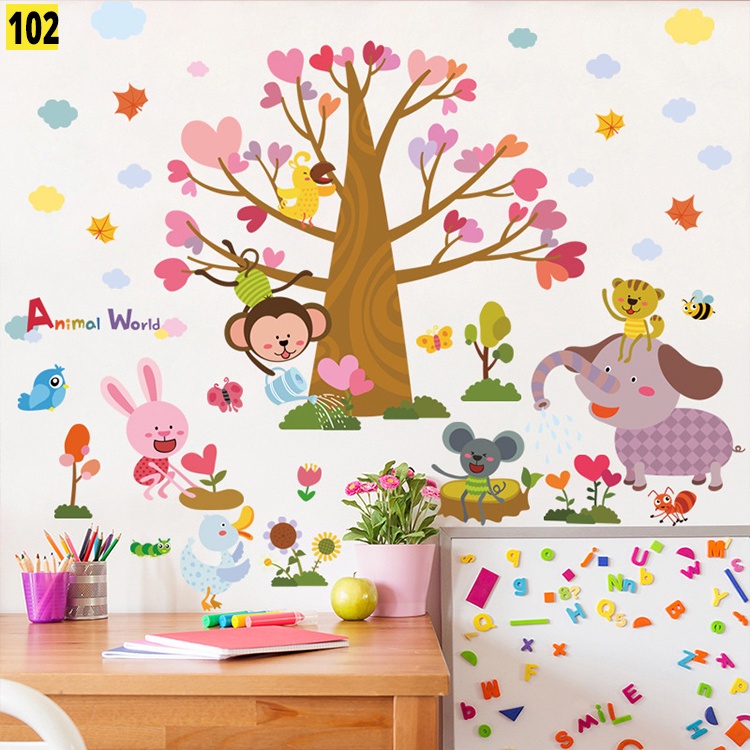 Tranh decal dán tường tiếng anh và các loại động vật 💥FREESHIP💥  decal dán tường cho bé trang trí phòng rẻ đẹp
