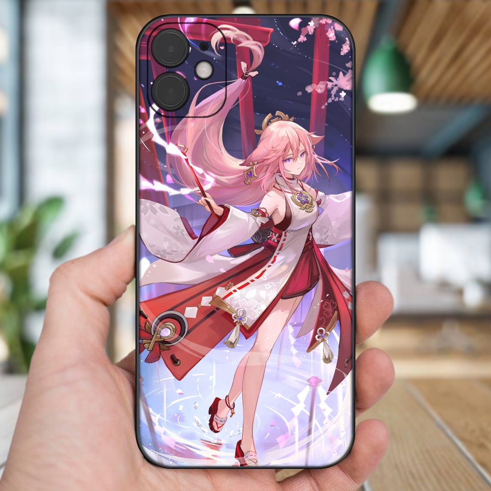 Ốp lưng iPhone 11 dẻo đen cạnh vuông in hình Yae Miko Genshin Impact