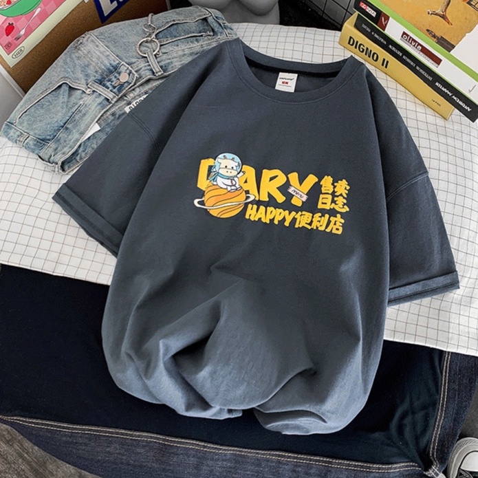 Áo thun Unisex form rộng tay lỡ, Áo phông nam nữ cotton thấm hút, dày dặn mềm mịn họa tiết DIARY