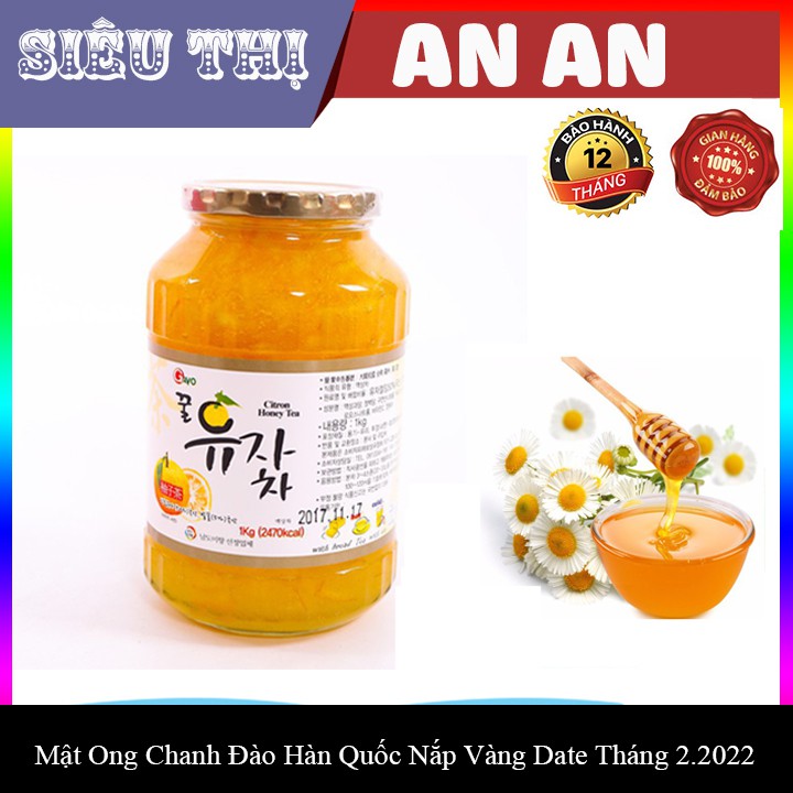 Mật Ong CHANH ĐÀO HÀN QUỐC Nắp Vàng Loại Cao cấp 1Kg Date 2022