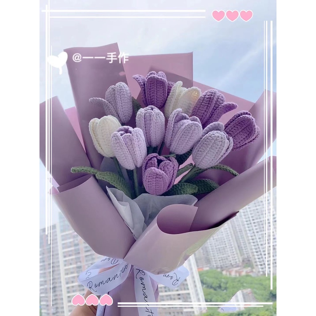 Bó Hoa Len Đan Thủ Công Làm Quà Tặng Tốt Nghiệp / Ngày Lễ Tình Nhân Cho Bạn Gái