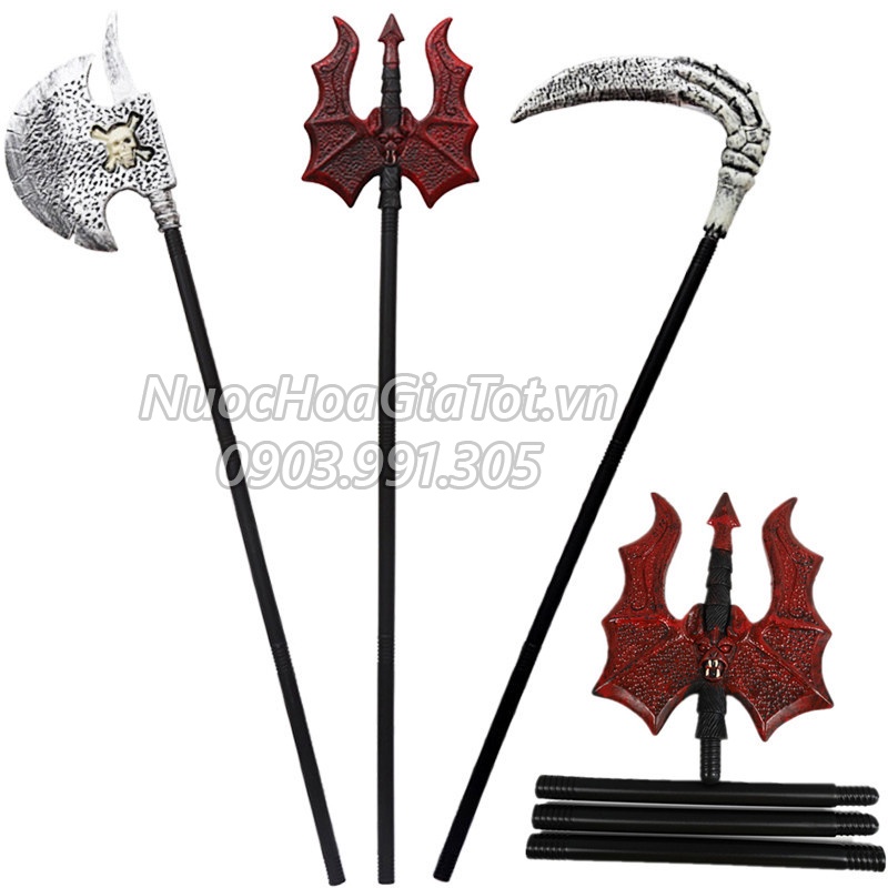Vũ khí giả cổ lớn gấp gọn lưỡi hái búa đinh ba hóa trang Halloween thần chết loại to cho người lớn nam nữ