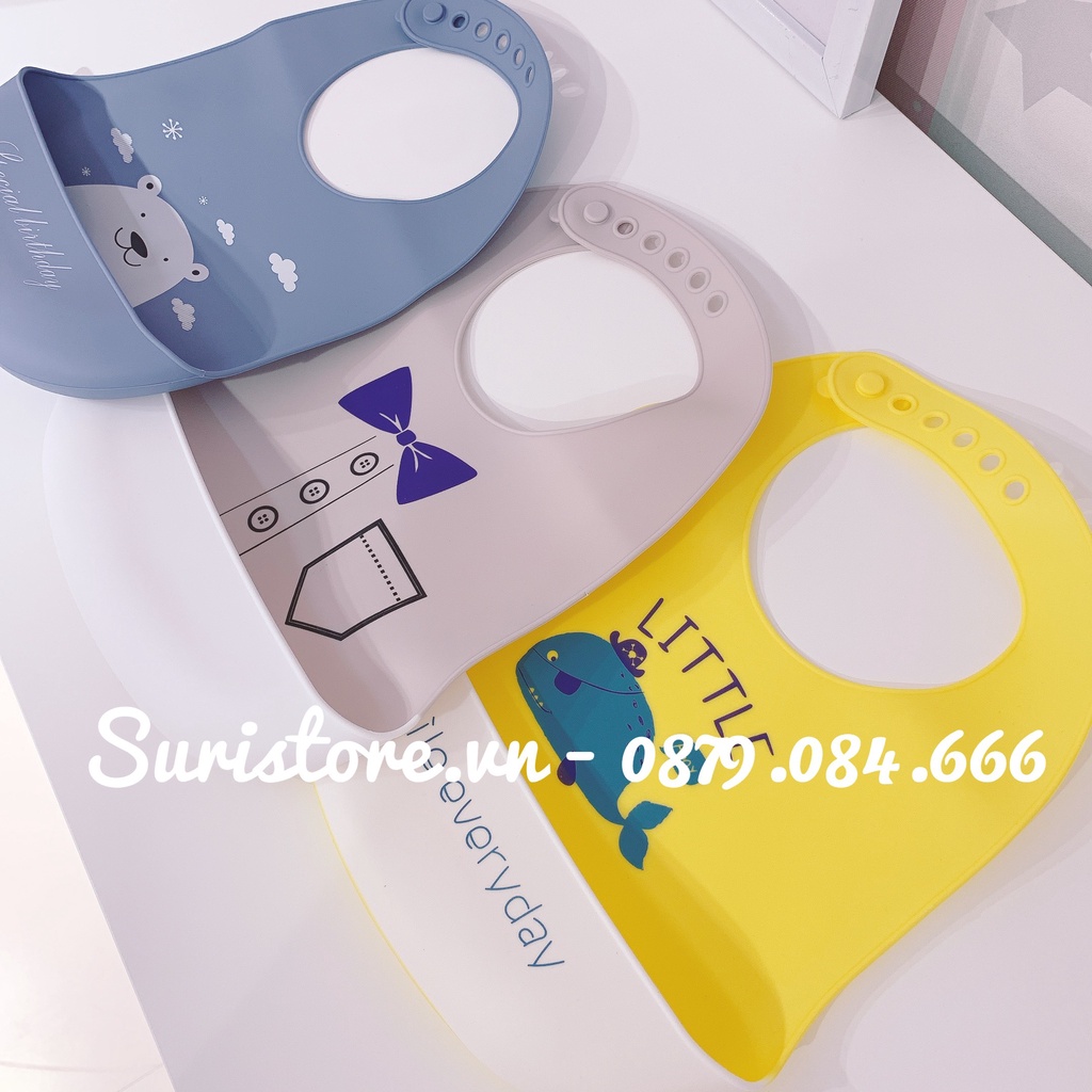 Yếm ăn dặm có máng silicon chống thấm hình dáng dễ thương cho bé ăn BLW