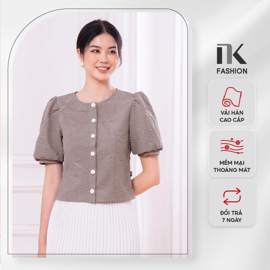 Áo Sơ Mi Nữ NK Fashion Hoa Dập Nổi Thiết Kế Tay Bồng Thanh Lịch Chất Liệu Vải Hàn Cao Cấp Không Nhăn Nhàu NKSM2204002