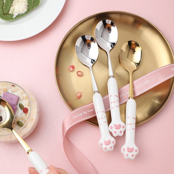 Muỗng ăn cơm bằng thép không gỉ hình chân mèo dễ thương