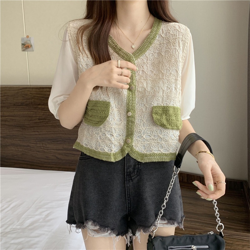 Áo Thun Nữ Tay Ngắn Phối Vải Voan Thời Trang Thanh Lịch