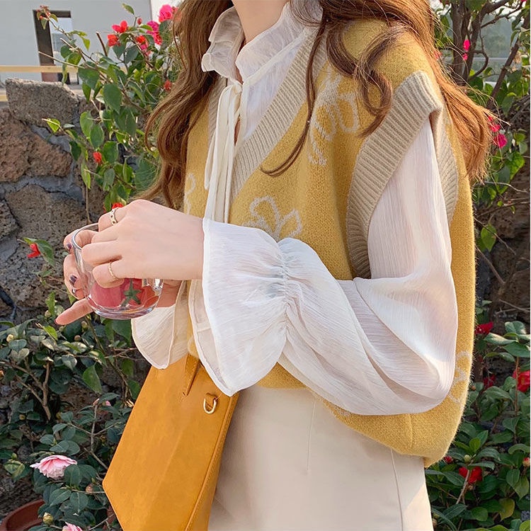 Áo Len Ghi Lê Cổ Chữ V Thời Trang Thu Đông Mới Cho Nữ 2021