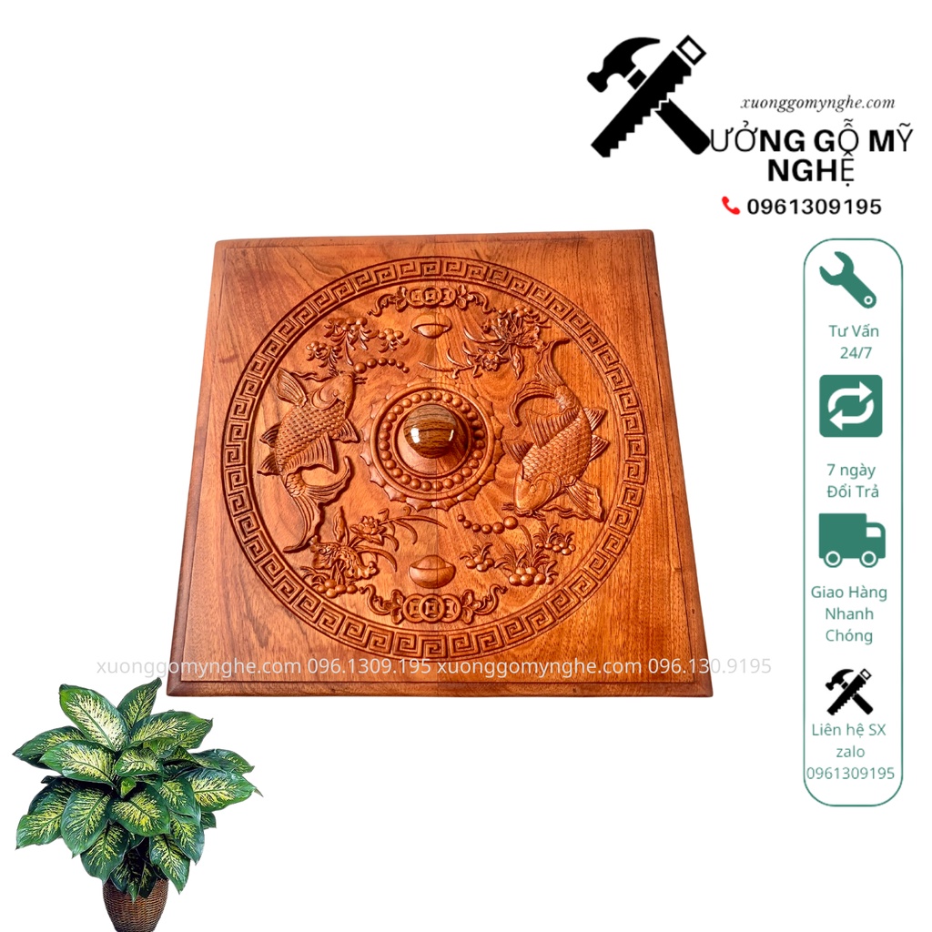 Khay Mứt Trạm Lý Ngư Nguyệt Vọng Gỗ Hương tự nhiên