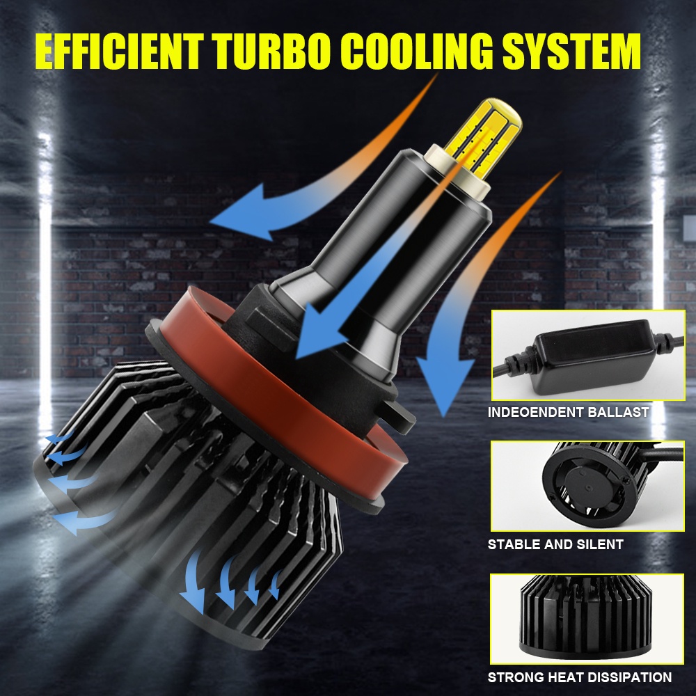 2pcs Đèn pha LED H7 H11 9005 9006 9012 6 mặt 3D 360° CSP Đèn pha tự động 60W 18000LM