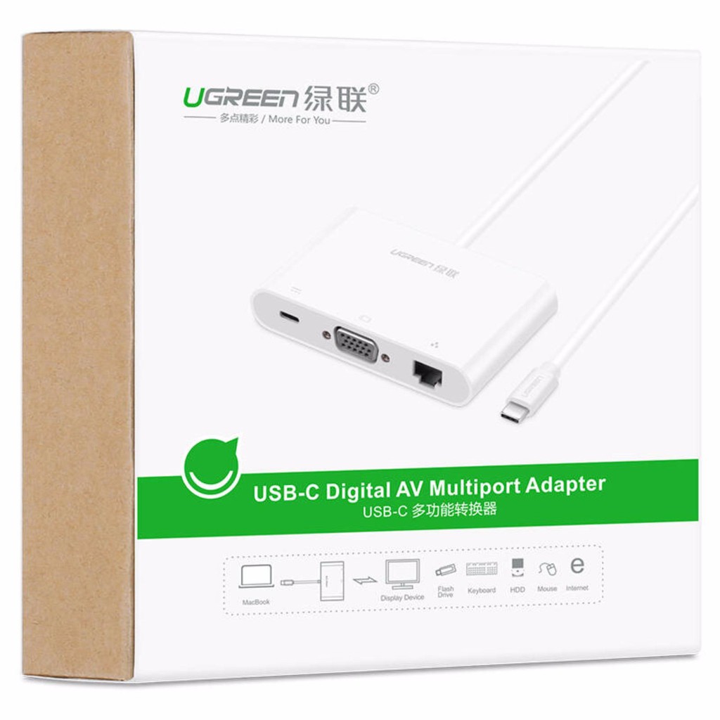 Cáp chuyển đổi USB Type C sang VGA + Hub USB 3.0 và USB2.0 UGREEN US182 30439