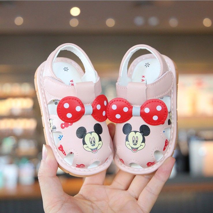 [SALE]Sandal dép tập đi cho bé gái mickey có kèn phát tiếng kêu và nơ xinh xắn