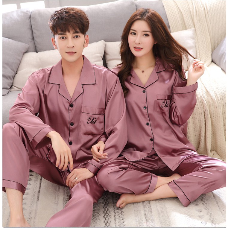 Đồ ngủ Pijama đôi Lụa cao cấp mầu đậu ( có clip + ảnh thật )
