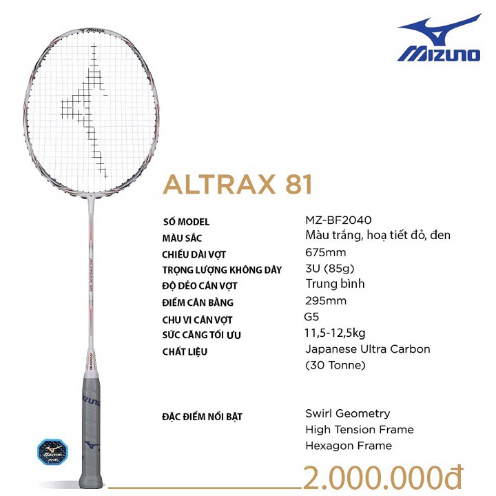 Vợt Cầu Lông Mizuno Altrax 81 Chính Hãng