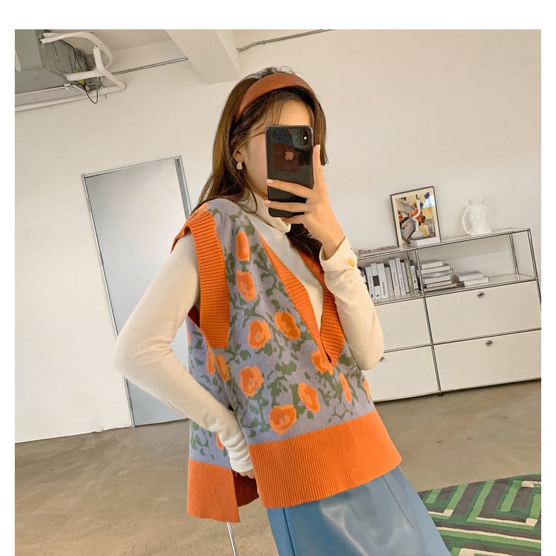 Áo gile Len Nữ Kiểu Hàn Quốc ulzzang Dệt Kim Cổ V Họa Tiết Hoa Phong Cách  K5M3 | BigBuy360 - bigbuy360.vn