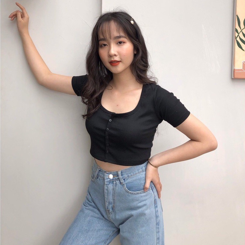 áo croptop ôm body chất liệu len tăm kiểu dáng áo croptop bó sát cực tôn dáng - áo croptop tay lỡ nhiều màu