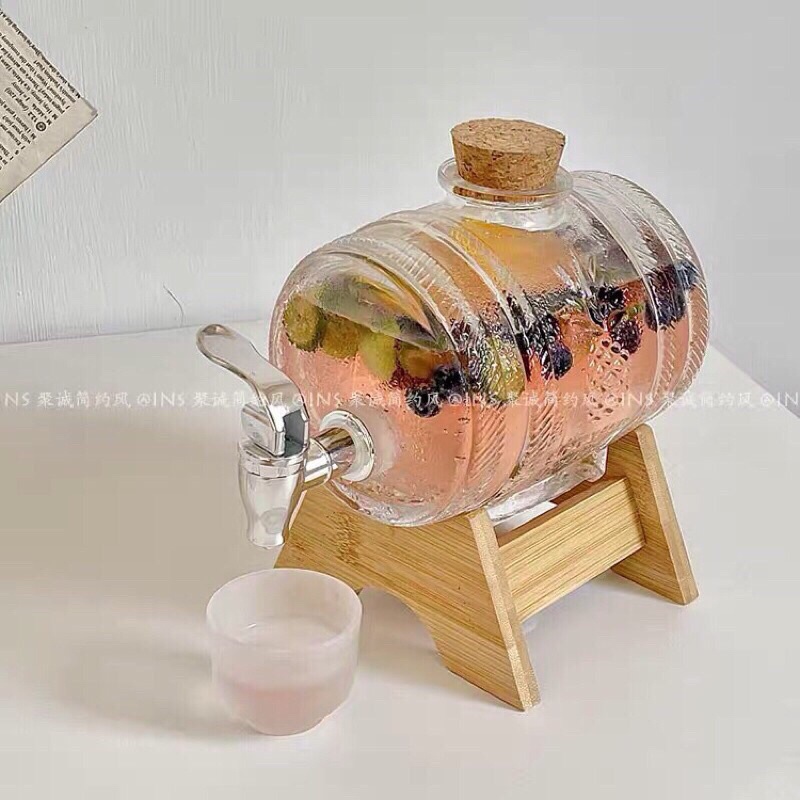 Bình Đựng Nước Trái Cây Thuỷ Tinh Dung Tích Lớn Kèm Vòi Và Giá Để Chimi Store