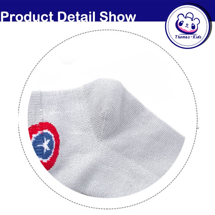 Set 5 Đôi Vớ Cotton In Logo Siêu Anh Hùng Marvel Mùa Hè Thoải Mái Chất Lượng Cao Cho Bé Trai Bé Gái