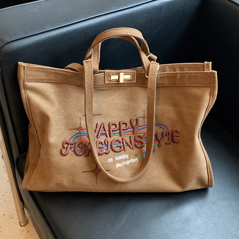 Túi xách JASMIN NOIR vải canvas sức chứa lớn họa tiết chữ thời trang cho nữ