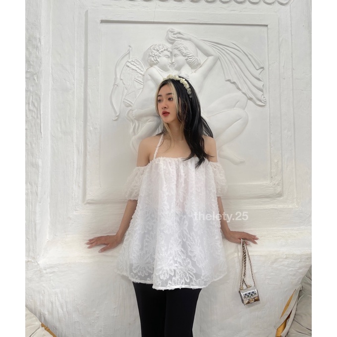 Áo Trễ Vai Tơ Hoa Nổi - THELETY.25