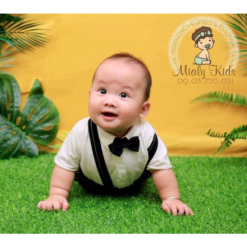 Set yếm đen và áo sơ mi trắng cotton Mialy Kids bảnh bao cho bé trai (16-18 kg) - Vải mềm mịn, thoáng mát