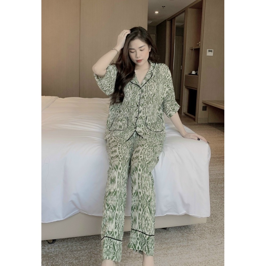 Đồ Bộ Pijama Dài Tay lụa mango, bộ pijama lụa mặc nhà mát mẻ freesize - Linqu Sleepwear