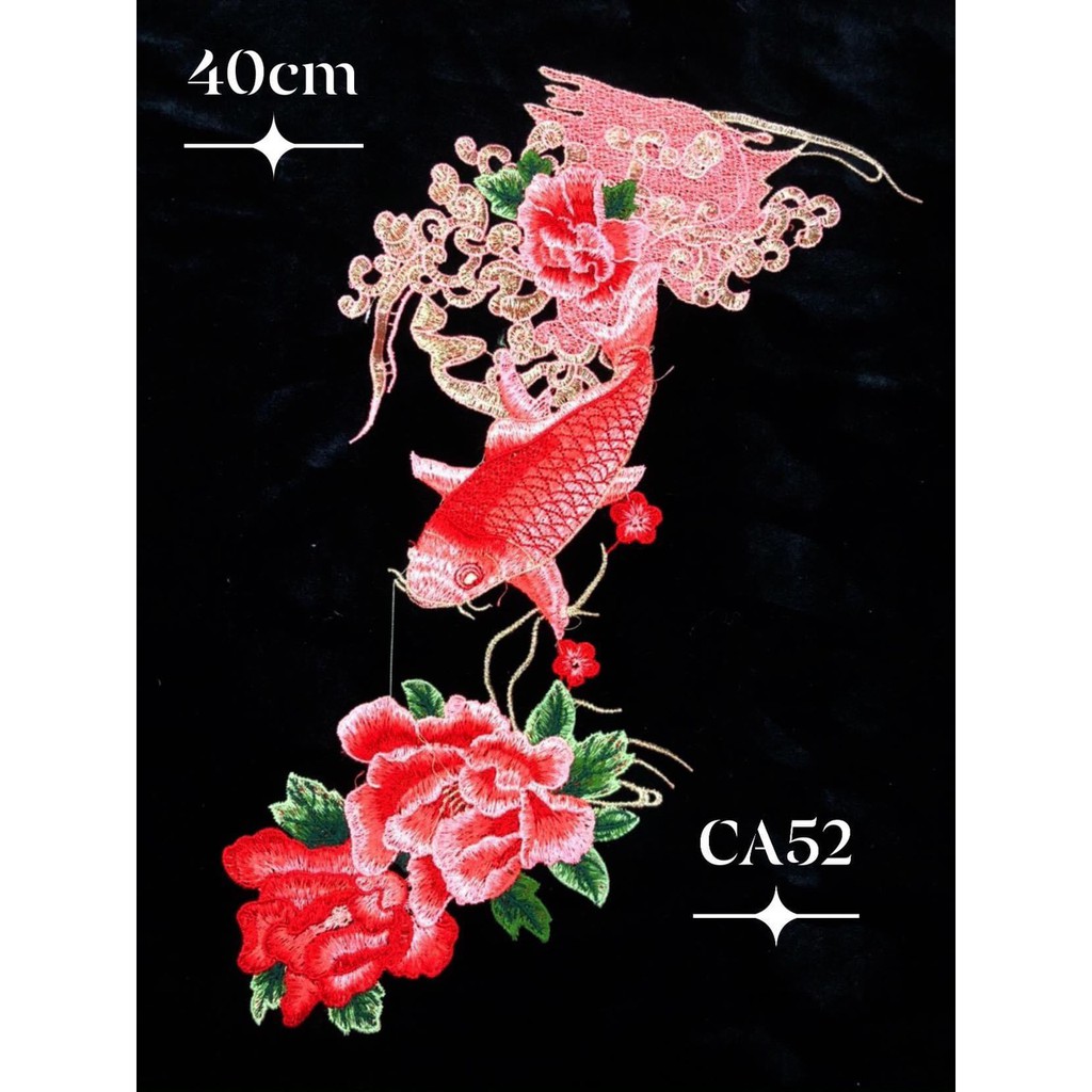 ren thêu cá chép và hoa mẫu đơn đẹp ngay ngất