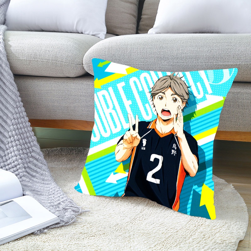 Vỏ gối vuông in họa tiết anime Haikyuu một mặt chất liệu polyester kích thước 45x45cm phong cách Nhật Bản đáng yêu