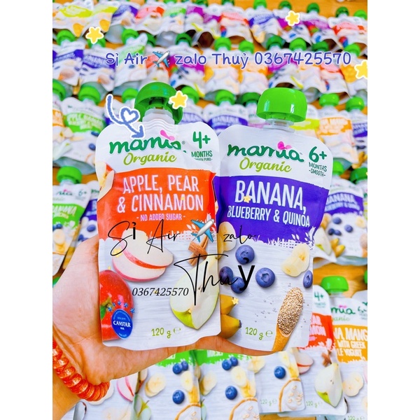 (Air ✈️ date 2023) Hoa quả nghiền hữu cơ Mamia organic cho bé từ 4m của Úc