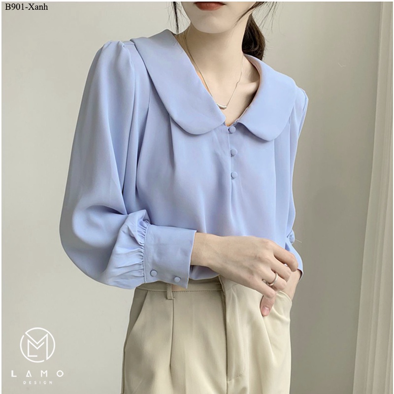 Áo sơ mi công sở nữ lụa hawai sang trọng kiểu cổ sen đẹp tay dài LAMO-B901