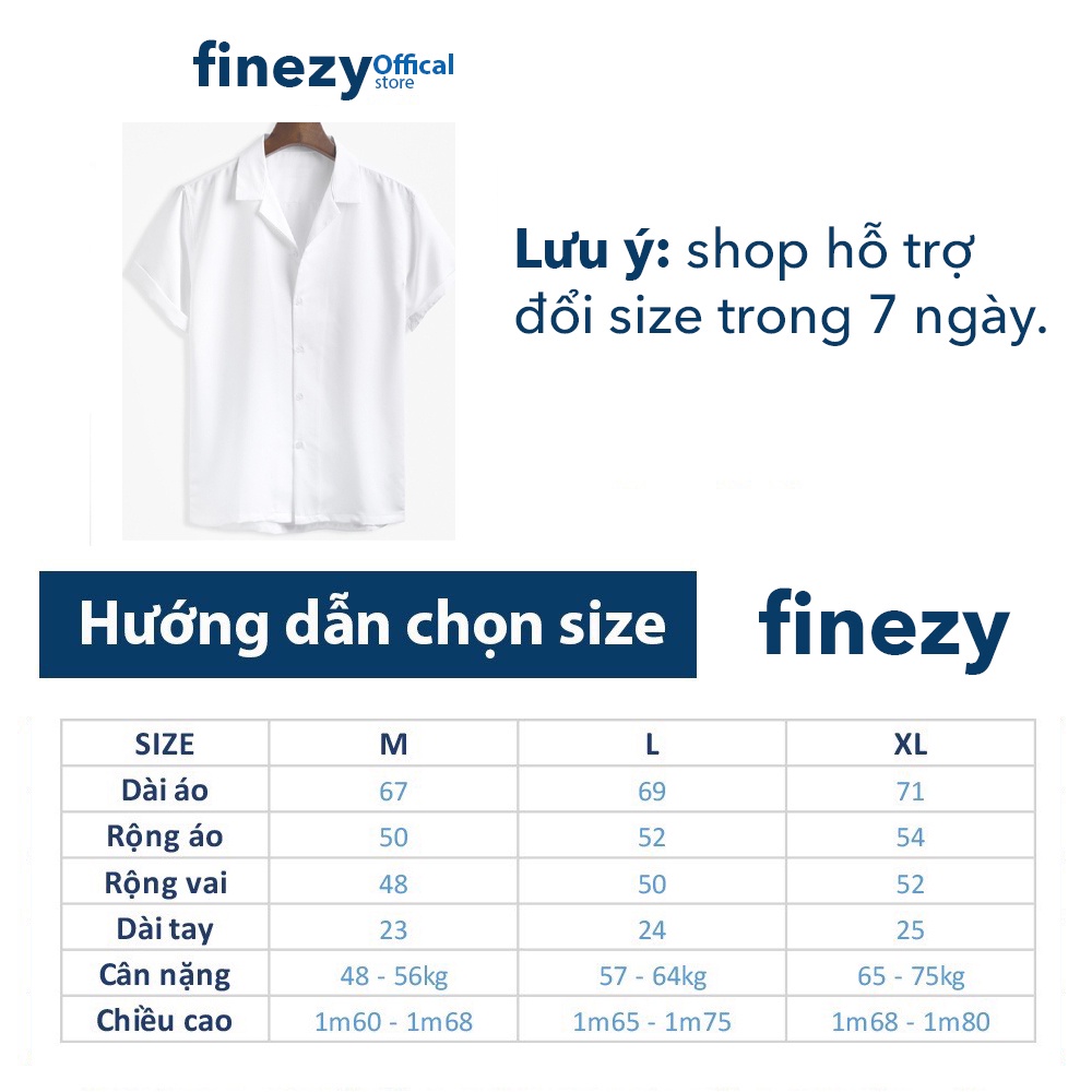 Áo sơ mi nam nữ màu trắng cộc tay cổ vest Finezy, vải cotton, thoáng mát trẻ trung